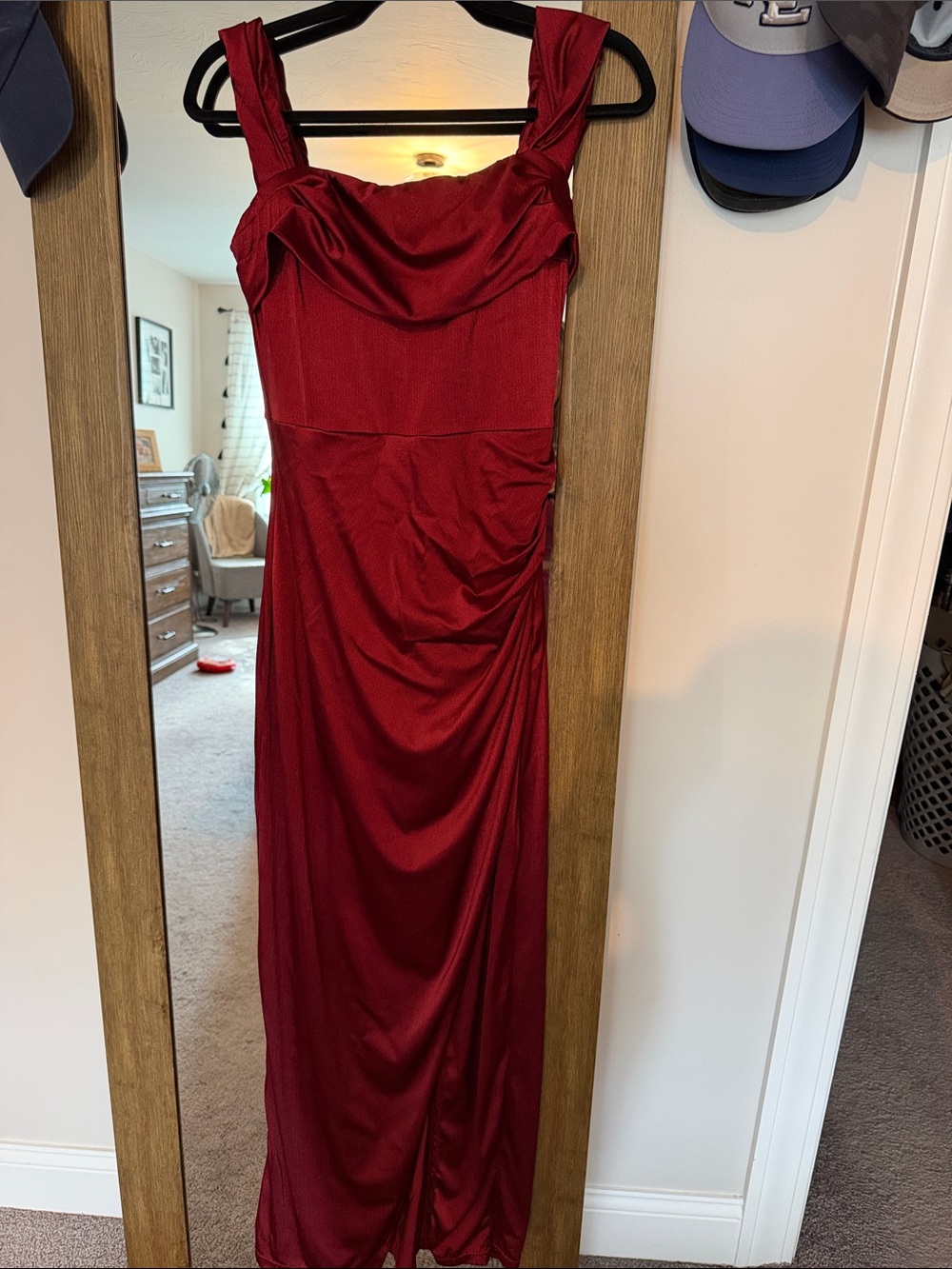 Elegant Sleeveless Red Draped Maxi Dress